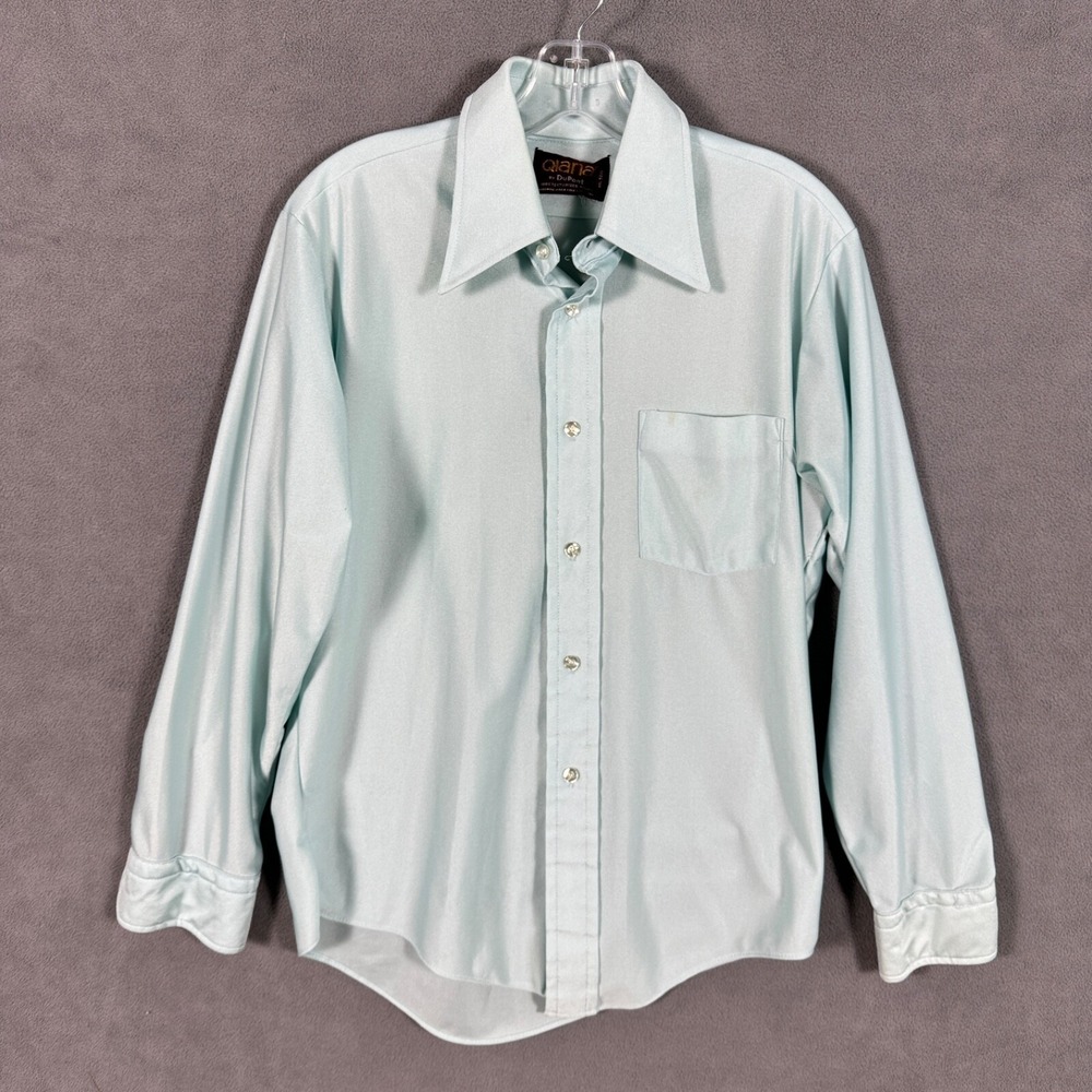 Vintage Dress Shirt Mens 15.5 Blue Button Up Long Sleeve Qiana Nylon Disco 70's